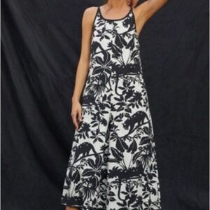 Anthropologie Black and White Botanical Midi Dress